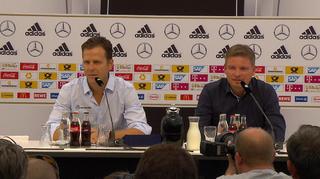 Pressekonferenz vor dem EM-Qualifikationsspiel gegen Polen mit Oliver Bierhoff, Thomas Müller und Toni Kroos